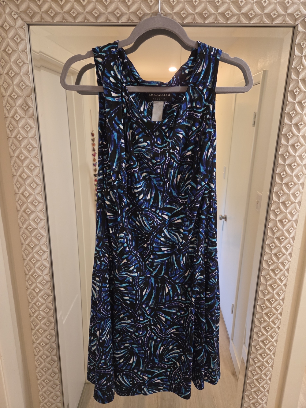 Connected Apparel Black, Blue & Teal Abstract Print Sleeveless Midi Dress